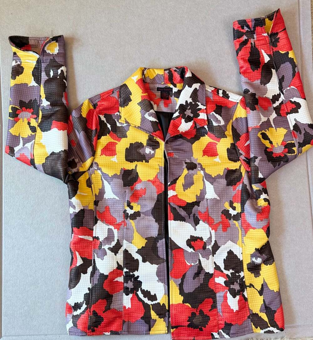Sara Isabella Women’s XL Floral Blazer Jacket Multicolor Textured Open Front